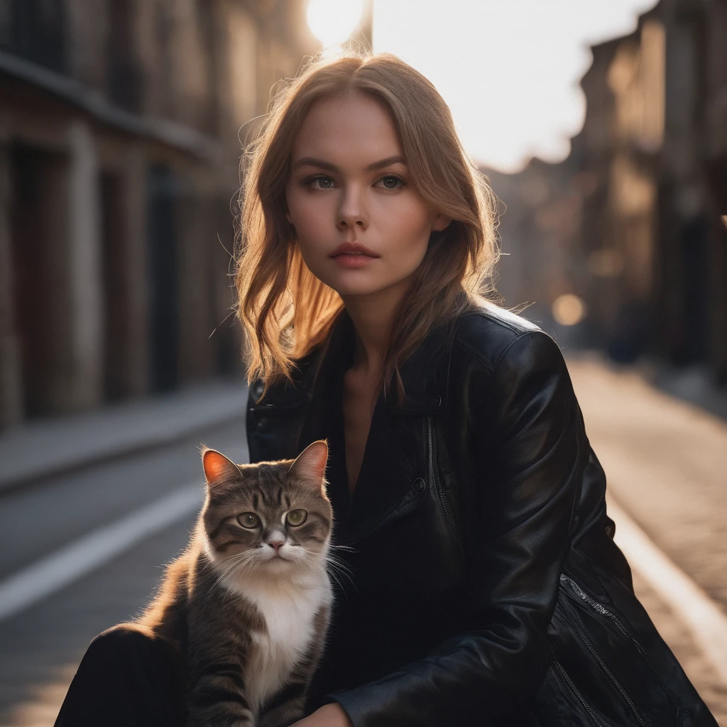 anastasia_shcheglova, instagram photo of a old man in a black jacket, sitting next to a cute cat, posing for the camera, ((perfect eyes, detailed eyes,realistic eyes)), ((sharp face, detailed face, realistic face, naturtal skin, realistic skin, detailed skin, pores)), (masterpiece, best quality, ultra-detailed, best shadow), high contrast, (best illumination), ((cinematic light)), colorful, hyper detail, dramatic light, intricate details, (1 girl, solo) , ultra detailed artistic photography, dreamy, backlit, shadows, ultra high definition, 8k, ultra sharp focus, ultra high quality model, soft lighting, film photography, analogue photography, hyperrealism,
