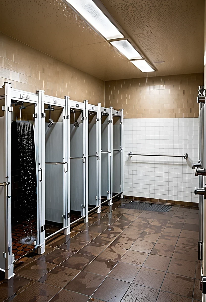 beautiful woman with natural  features stands under streams of water