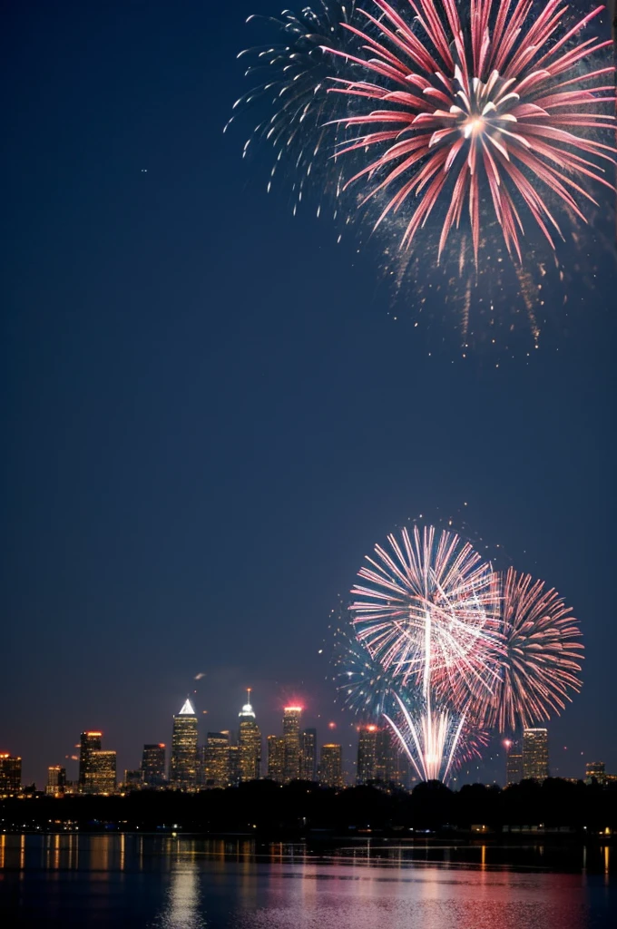 At night there are many fireworks on the roof