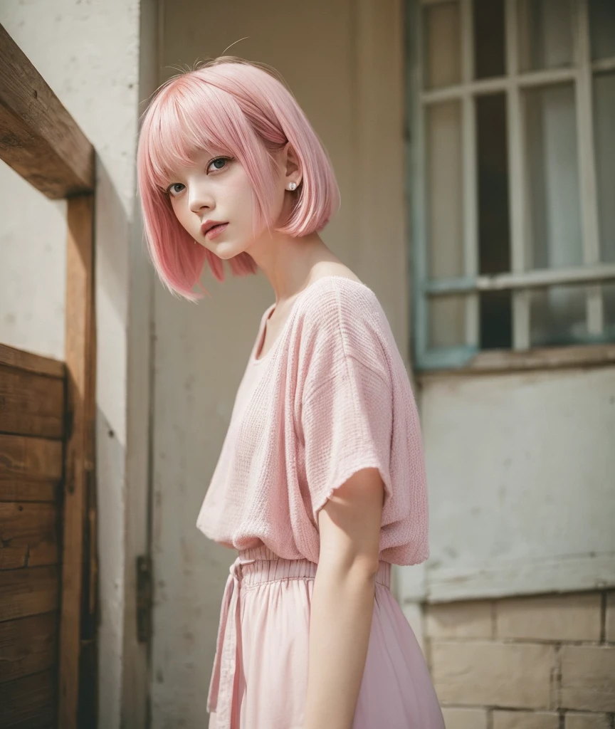 (masterpiece, Highest quality, Highest quality, Official Art, beautifully、aesthetic:1.2), One girl, Pink Hair, Short Bob, Photo from afar, cute, 