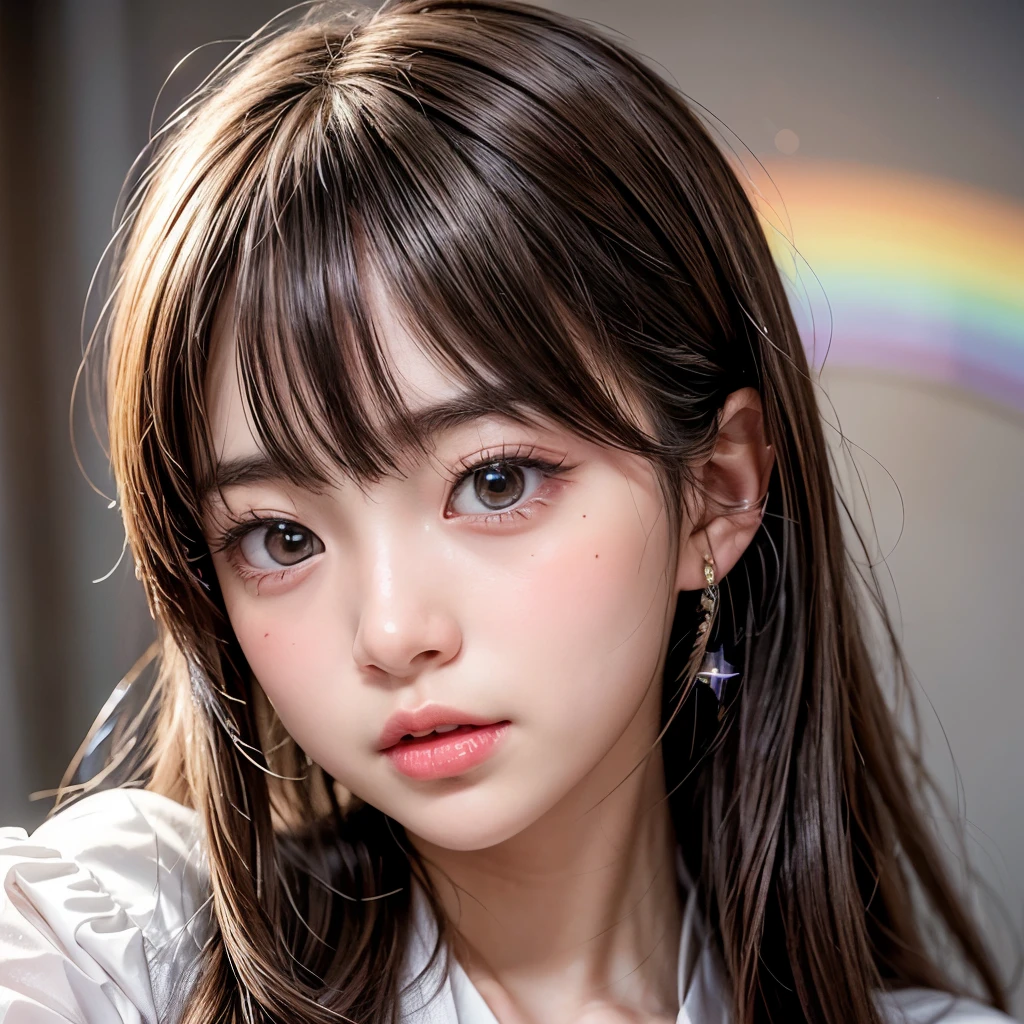 NSFW, 8k, High-level, absurd, masterpiece, best quality, primitive, very detailed CG, very detailed wallpaper, perfect lighting, Extremely detailed (((The personifying " フェイタン " as a Little Girl))), MysticSight, Tyndall effect, Tyndall scattering, Studio gray background with (many Dazzling RainbowColor particles BokeH:1.28), (RoundlyButts, ThighGap), (Exposed:0.4), (Assfocus with looking ahead), BREAK (NOGIZAKA face variations) Extremely Detailed very KAWAII face variations, perfect anatomy, Childish, captivating gaze, elaborate detailed Eyes with (sparkling highlights:1.28), long eyelashes、Glossy RED Lips with beautiful details, Coquettish tongue, Rosy cheeks, Radiant PearlSkin with clear transparency . { (Dynamic LifeLike expressions:1.4) | :d) }, (large eyes:-1) .
