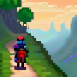 Picture of adventurers embarking on a journey，The back view of an adventurer on a path in a fantasy world