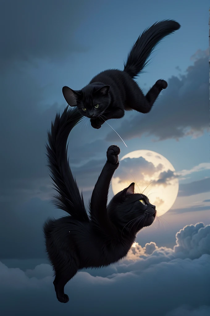 A black cat dreaming of flying