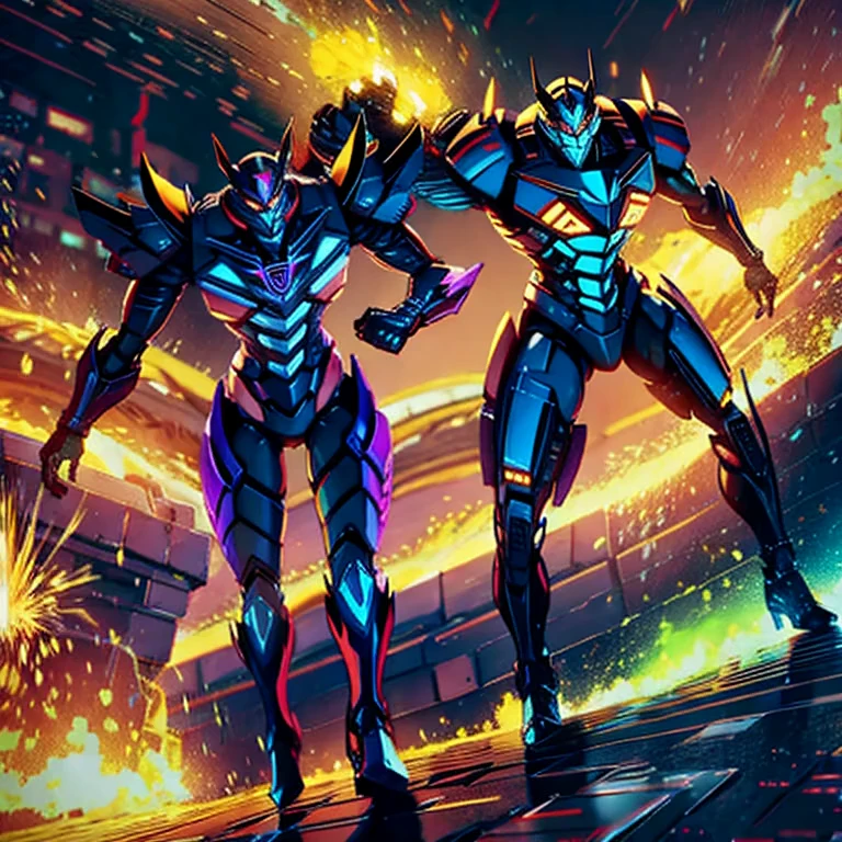 A transformer based on a spider (Decepticon) fights a transformer themed around a Cheetah (Autobot), robot battle in New York, explosions, high action