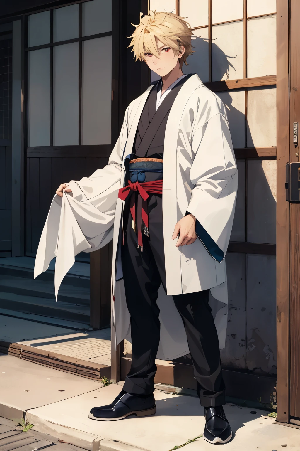 ((Highest quality)), ((masterpiece)), (detailed), Full body, male, Japanese anime, handsome, fresh, gentle, blond, red eyes, Japanese, alone, Angle from the front
