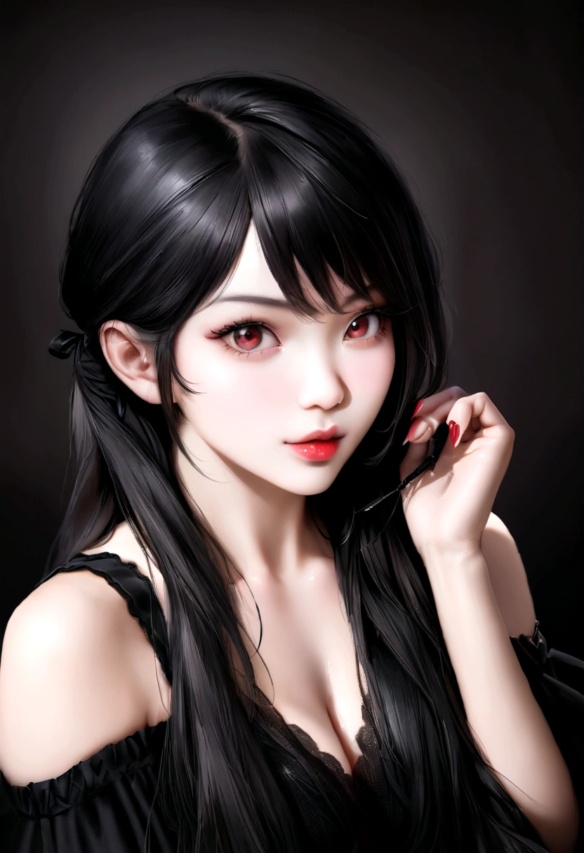 arafed woman with long hair and Red lipstick posing for a picture, Ekaterina, profile image, Red lips, Professional photos, 30-year-old woman, 30-year-old woman, Angie Wolf, Photo by Jessica Devic, Professional Profile Photo, Molexandra Shasliva, Straight black hair