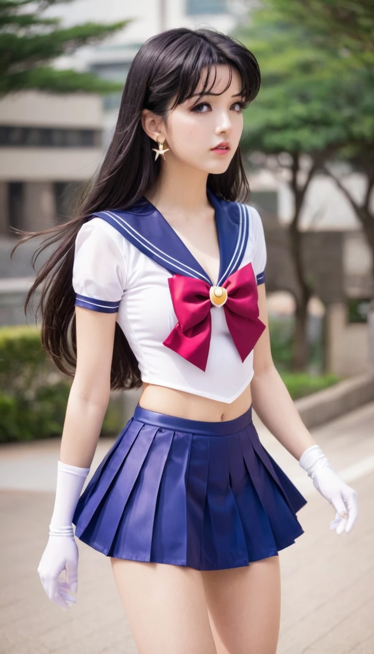 best quality, high quality, sailor senshi unifoem, gloves, boots, bow, brooch,pleated miniskirt, magical girl, earrings, long hair, nsfw, latex, satin, silk,
