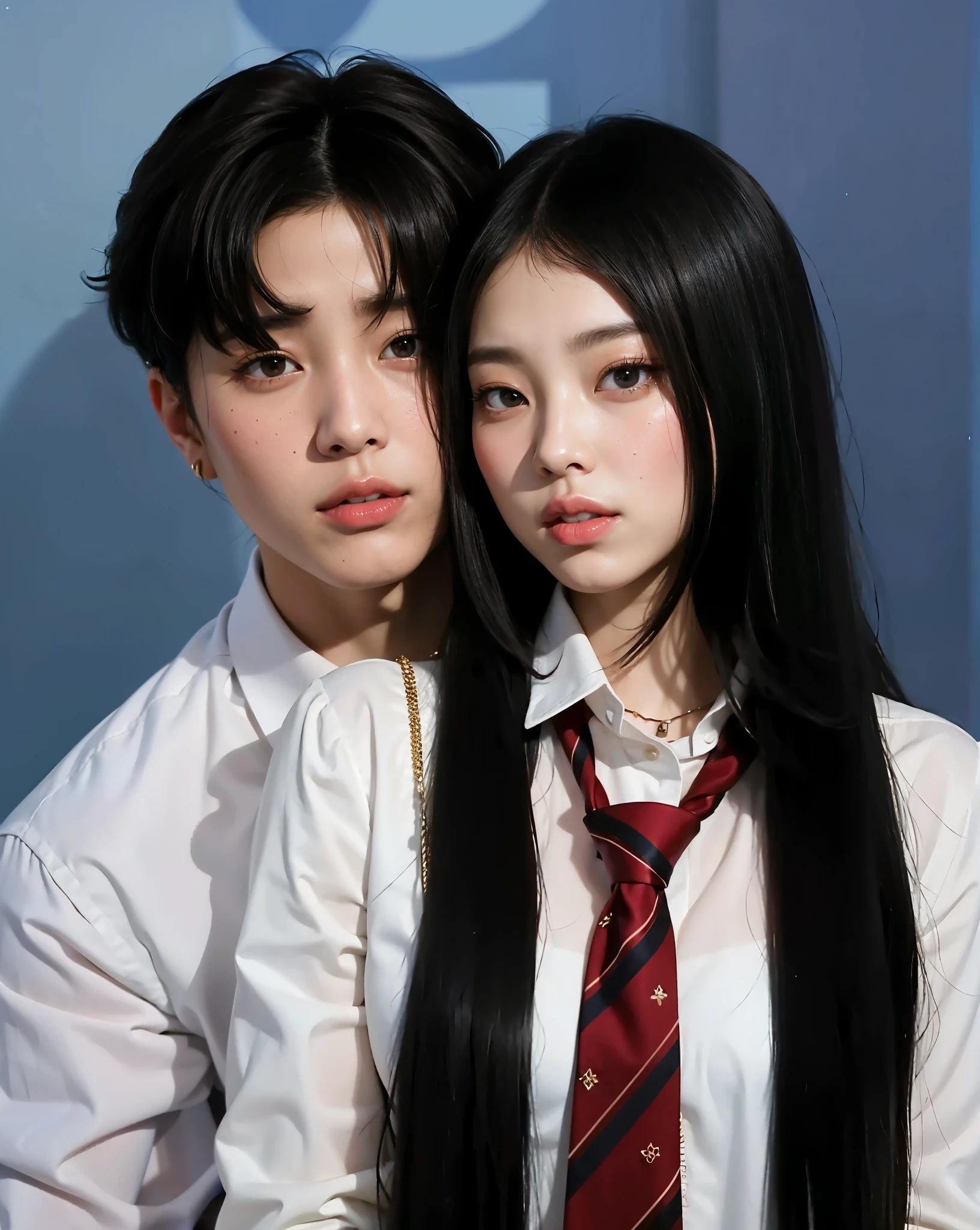 Jenni Blackpink with her boyfriend Jungkook from BTS HD with cute huge lips, an Asian adult woman , cute hair, Beautiful arms , breasts big , fleshy lips, Beautiful eyes, very beautiful eyes