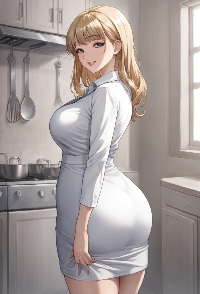 detailed illustration (side view),dynamic angle,ultra-detailed, illustration, pose for the camera, smiling at viewer, clean line art, shading, anime, 2020’s anime style, detailed eyes, detailed face, beautiful face,

Anime, 2d anime, cartoon anime, detailed illustration, dynamic angle, ultra-detailed, illustration, full body shot, 1girl,  1950’s stay at home wife, button up blouse and long skirt, anime half closed eyes. A knowing smile, standing in kitchen, domestic goddess, blonde white American woman