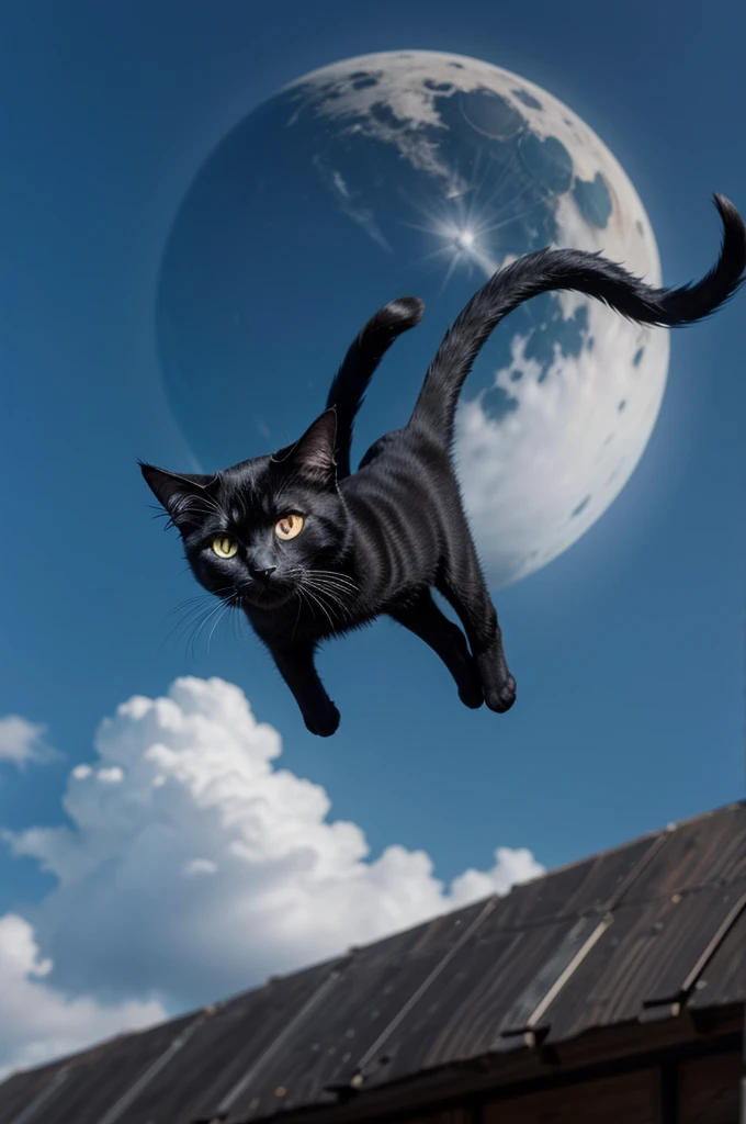 Once upon a time there was a black cat who dreamed of flying through the sky.