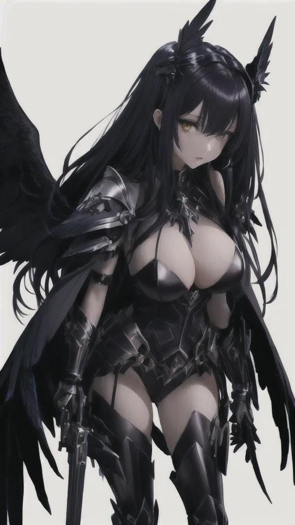Angel Knight Gothic Girl, Female vampire with raven wings(Albedo from Overlord), Angel Knight Girl, Black Feather Wings, Anime Figures, Young Harpy Girl, mystical anubis valkyrie, Mechanized Valkyrie Girl, Masterpiece Goddess of Sorrow, Beautiful cyborg angel girl、Albedo from Overlord