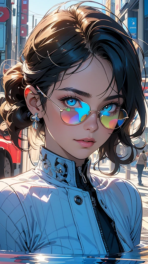 (((masterpiece, highest quality))),(((solo:1.2))),(((1girl:1.2))),32k wallpaper, very detailed,(((((portfolio))))),(((((Close-up))))),(((((bust up))))),((((more various angle)))),(((highlight))),((((heterochromia)))),(((complete. detailed face))),((((Extremely talented)))),((((Wonderfully detailed complicated machine)))),((((genius mechanic)))),((Overall colorfully)),(((perfect clear skinn))),((so in vain))),(((Latest model sunglasses))),(((reflection neon))),(halftone:1.2),city pop