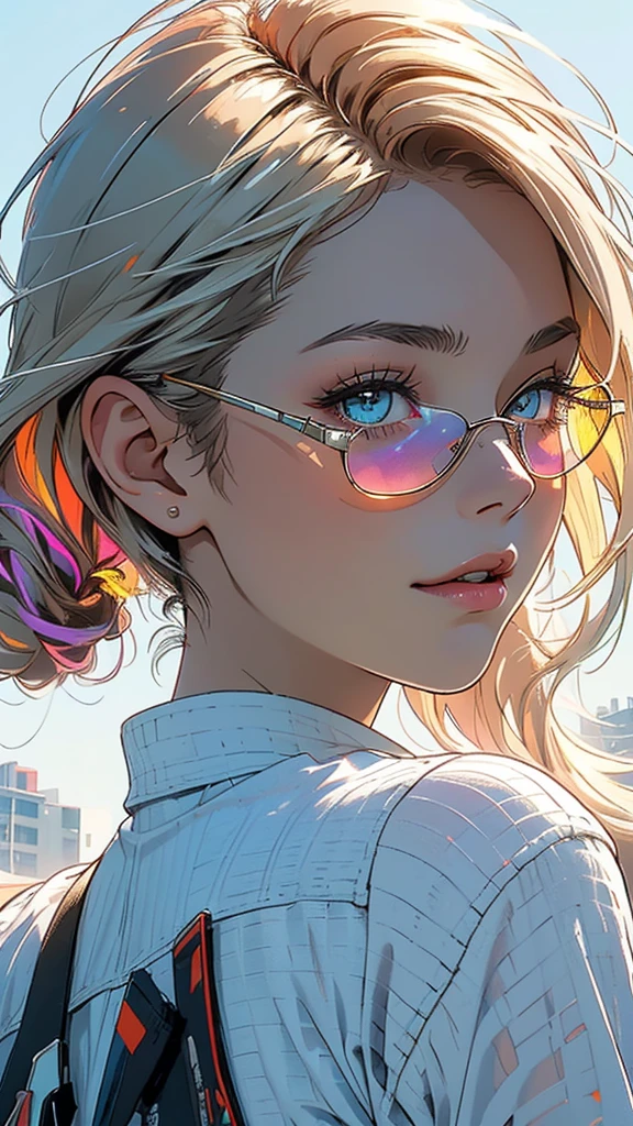 (((masterpiece, highest quality))),(((solo:1.2))),(((1girl:1.2))),32k wallpaper, very detailed,(((((portfolio))))),(((((Close-up))))),(((((bust up))))),((((more various angle)))),(((highlight))),((((heterochromia)))),(((complete. detailed face))),((((Extremely talented)))),((((Wonderfully detailed complicated machine)))),((((genius mechanic)))),((Overall colorfully)),(((perfect clear skinn))),((so in vain))),(((Latest model sunglasses))),(((reflection neon))),(halftone:1.2),city pop