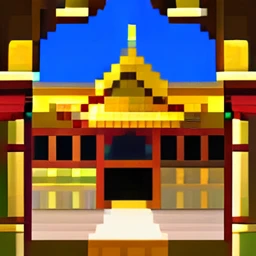 The back view of an adventurer standing in front of the door of the Golden Palace