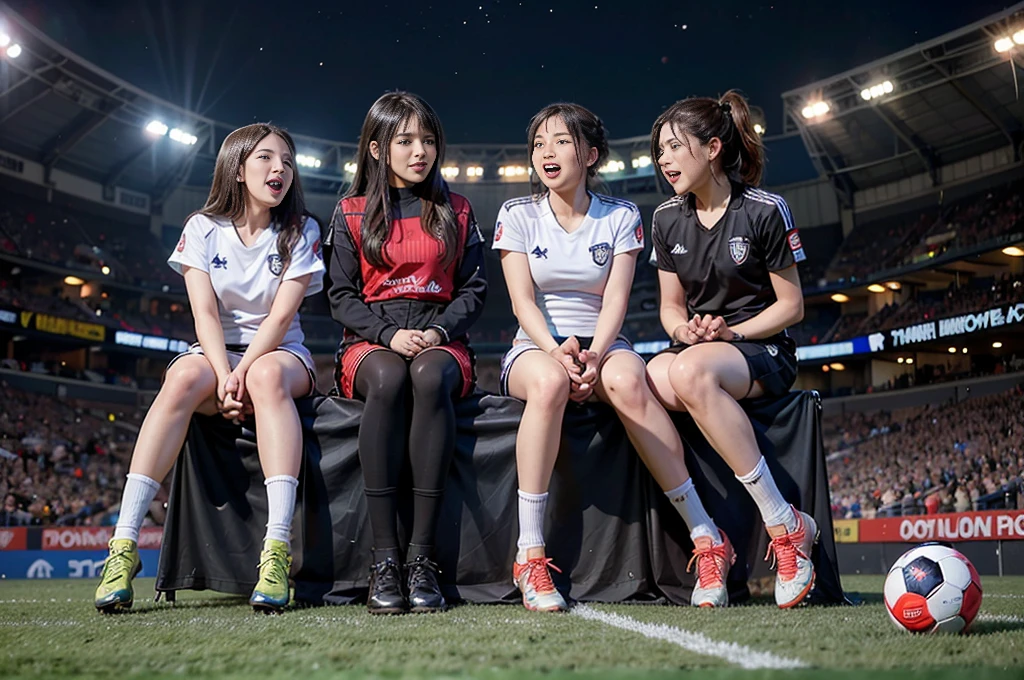 A group of people happily watching the live broadcast of a football match