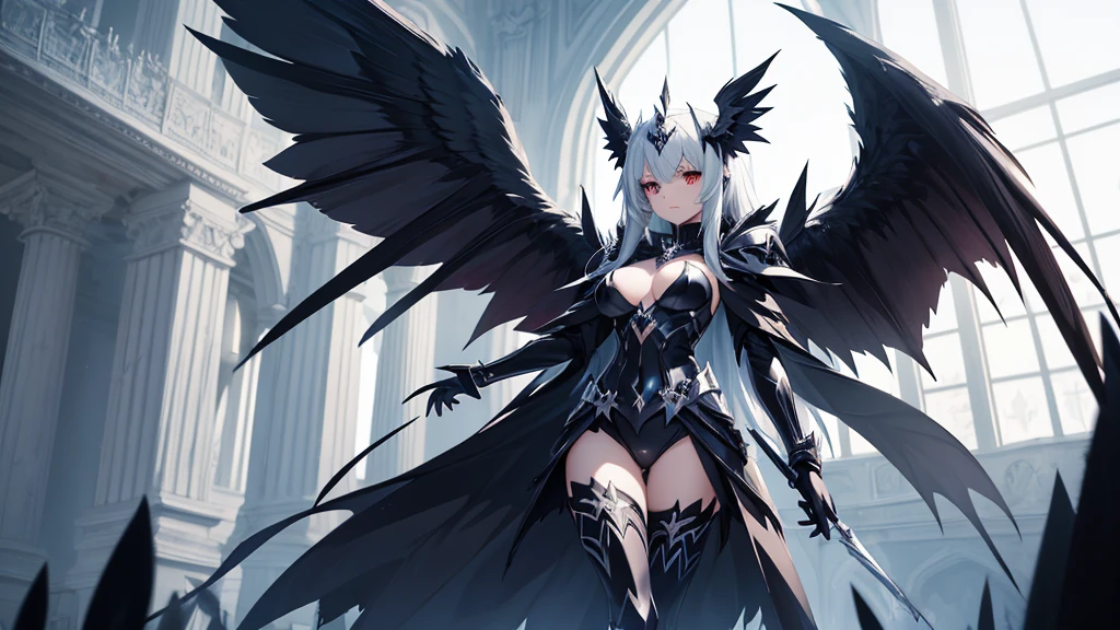 Angel Knight Gothic Girl, Female vampire with raven wings(Albedo from Overlord), Angel Knight Girl, Black Feather Wings, Anime Figures, Young Harpy Girl, mystical anubis valkyrie, Mechanized Valkyrie Girl, Masterpiece Goddess of Sorrow, Beautiful cyborg angel girl、Albedo from Overlord