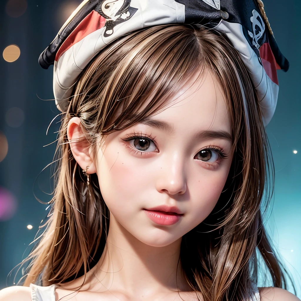 NSFW, 8k, High-level, absurd, masterpiece, best quality, primitive, very detailed CG, very detailed wallpaper, perfect lighting, Extremely detailed (((The personifying " pirate " as a Little Girl))), MysticSight, Tyndall effect, Tyndall scattering, Studio gray background with (many Dazzling RainbowColor particles BokeH:1.28), (RoundlyButts, ThighGap), (Exposed:0.4), (Assfocus with looking ahead), BREAK (NOGIZAKA face variations) Extremely Detailed very KAWAII face variations, perfect anatomy, Childish, captivating gaze, elaborate detailed Eyes with (sparkling highlights:1.28), long eyelashes、Glossy RED Lips with beautiful details, Coquettish tongue, Rosy cheeks, Radiant PearlSkin with clear transparency . { (Dynamic LifeLike expressions:1.4) | :d) }, (large eyes:-1) .