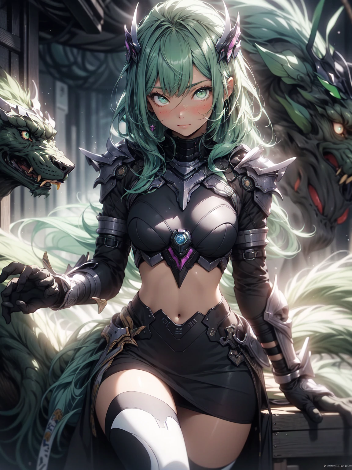 Be realistic,(masterpiece,highest quality,highest quality,Very detailed,Fractal Art,Most detailed,(Abstract background:1.5)(1 girl),Kamimei,(Hair length),(Green eyes glowing、Your breasts will get bigger,Stunned),69,Sit on face,Handjob,From Sid、Panty shot、Spread your legs、crystallization,sexy、Mechanical Armor、Sunburned skin、