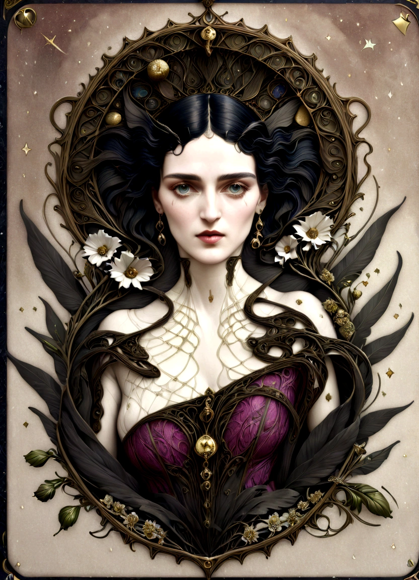 Frida Kahlo as a Tarot Card: score_9, score_8_up, score_7_up, score_6_up, score_5_up,  [ ACOCleopatra],[Black Hair],Cleopatra from Assassin's Creed Origins,[Jewelry],[ancient Egypt],4k,sharp image,detailed, sexy, extremely detailed artgerm,  (masterpiece, best quality:1.2),  (insanely detailed, beautiful detailed, masterpiece, best quality), (insanely detailed, masterpiece, best quality)  of tarot cards, a touch of Frida's signature artistic flair. (best quality, highres, vivid colors, photorealistic, artistic interpretation, detailed portrait), surreal tarot card, Frida Kahlo as a goddess in the tarot deck.