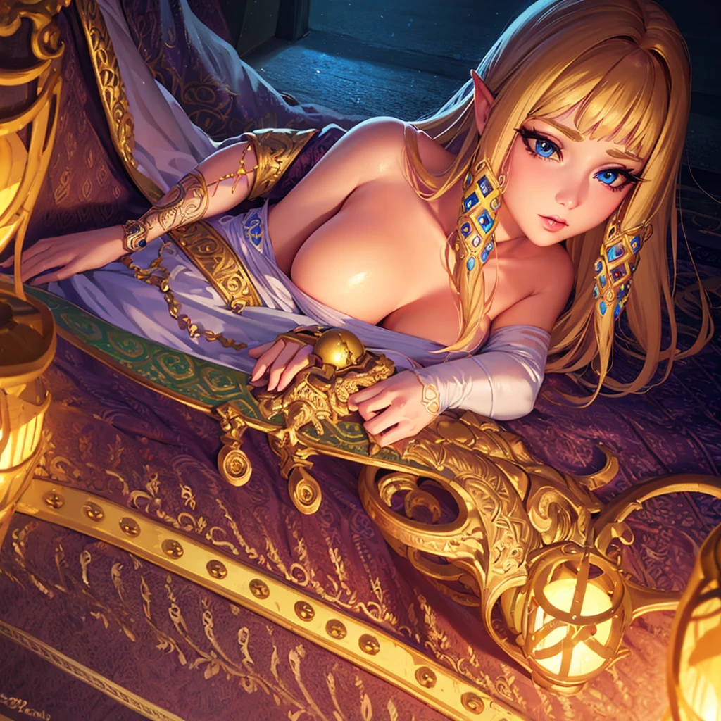 a beautiful detailed princess zelda, extremely detailed face, beautiful detailed eyes, beautiful detailed lips, long eyelashes, ?????????????, intricate ornate jewelry, royal fantasy medieval gown, ethereal glowing light, cinematic dramatic lighting, vibrant colors, fantasy digital art, photorealistic, 8k, highly detailed, masterpiece