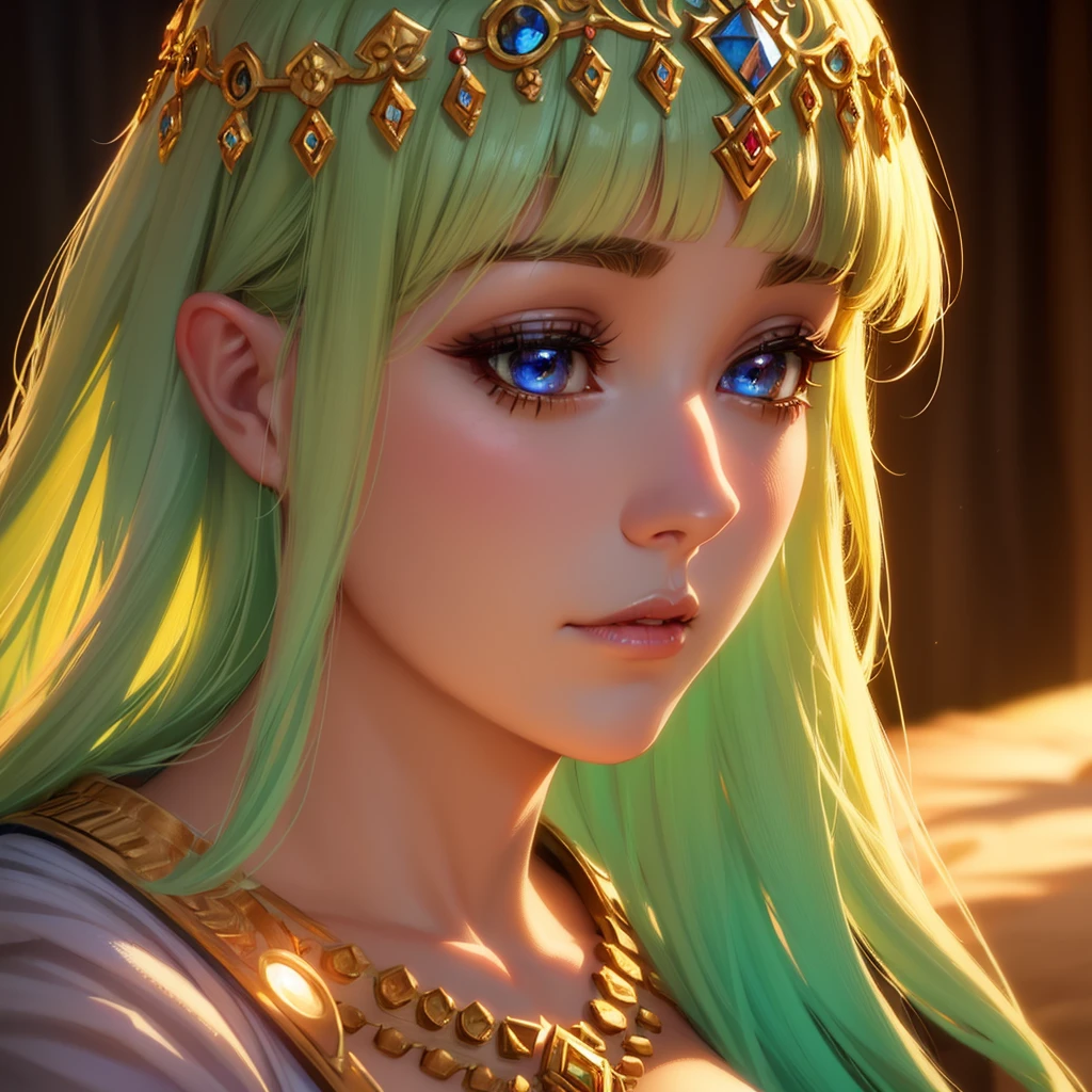 a beautiful detailed princess zelda, extremely detailed face, beautiful detailed eyes, beautiful detailed lips, long eyelashes, large breasts, intricate ornate jewelry, royal fantasy medieval gown, ethereal glowing light, cinematic dramatic lighting, vibrant colors, fantasy digital art, photorealistic, 8k, highly detailed, masterpiece