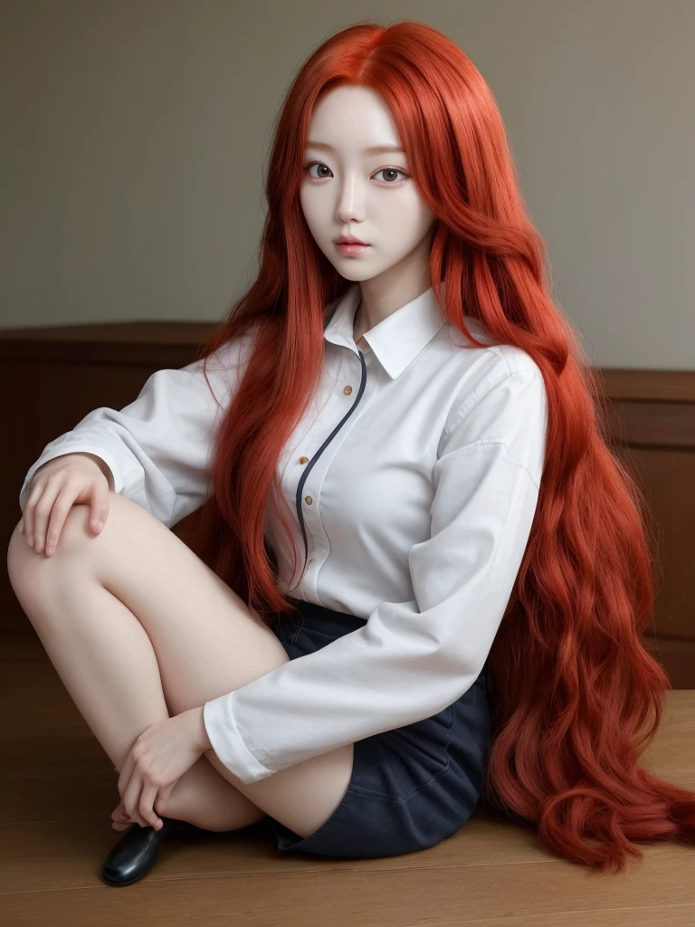 Korean with long red hair