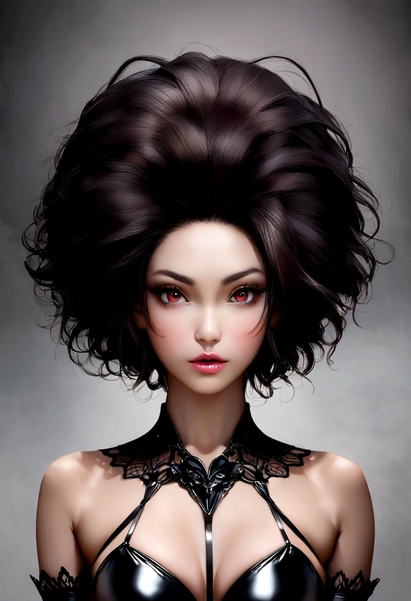 femme afro peau noire de 20 ans, nez fin, rouge à lèvre noir de jais, beaucoup de cils, fard à paupières noire foncé,  silhouette fine, photo réaliste, haute résolution, érotique, cheveux long, visage fin