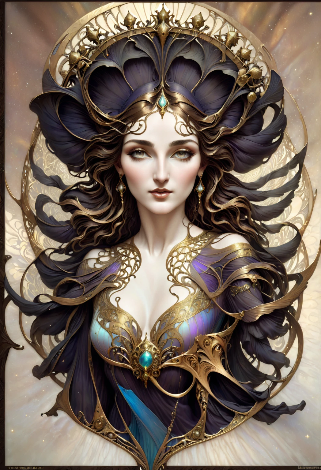 a beautiful goddess isis, egyptian goddess, alphonse mucha style, detailed crown, queenie gesture, ornate headdress, flowing robes, golden skin, piercing eyes, intricate details, ethereal lighting, dreamlike atmosphere, vibrant colors, dramatic pose, masterpiece, 8k, ultra-detailed, photorealistic, cinematic, glowing aura