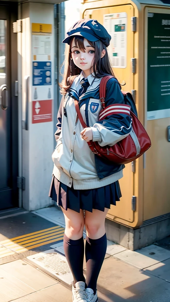 Cute teen girl wearing a uniform going to school 