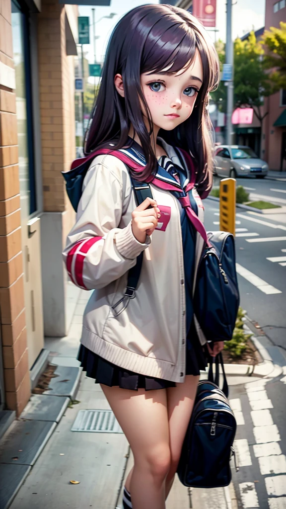 Cute  girl wearing a uniform going to school 