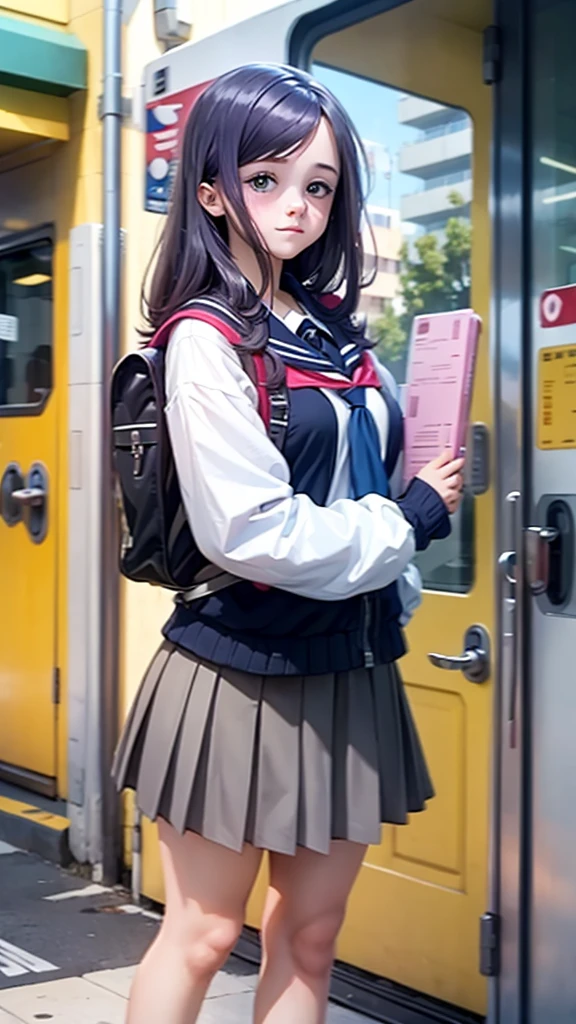 Cute teen girl wearing a uniform going to school 