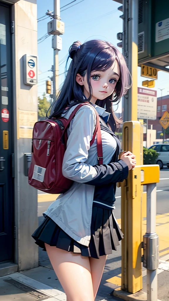 Cute teen girl wearing a uniform going to school 