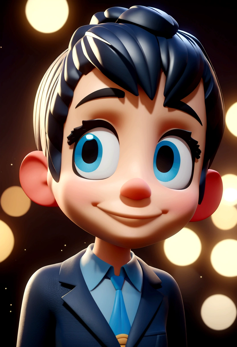 Smiling cartoon female character in blue shirt , animation character, stylized character, animation style rendering, 3d stylized, Arnold Maya rendering, Stylized 3D rendering, toon render screenshot, 3d character, 3d character, Stylized 3D rendering, 3D character rendering, cartoon character, Personagem de close up, character posing,  (Pixar-style) (master part:1.2) (bokeh) (best qualityer) (skin detailed) (detailed texture) (8K) (Argilla) (cinematic lighting) (sharp focus