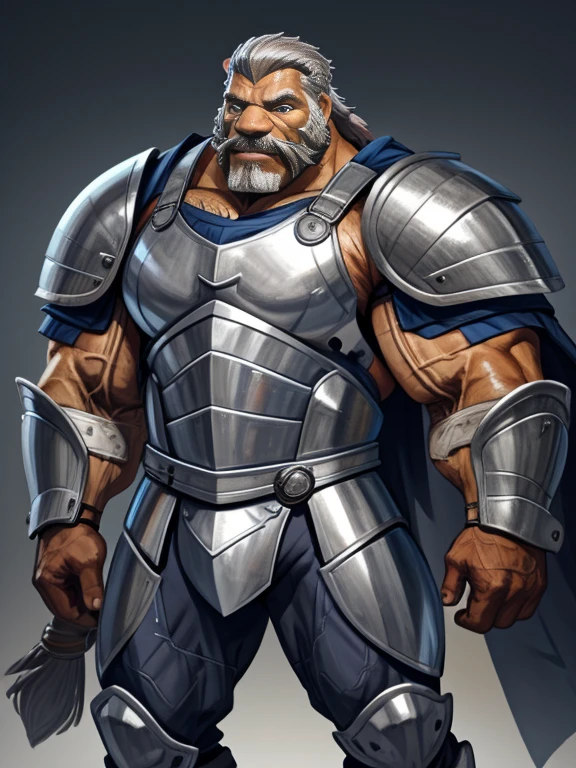 burly virile hairy werelion, in a suit of armor, a himbo muscle daddy, middle-aged dilf, hirsute, overmuscular and musclebound, bulging veiny muscles, a warrior's build, a bodybuilder's physique, long bushy and a thick mustache, a square jaw, handsome and dreamy, grey hair, a knight clad in full armor