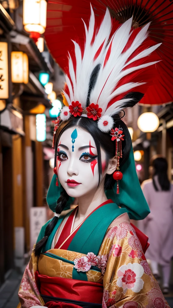 japanese kabuki、eccentric makeup、Please express the jinbaori and so on.　In 4K