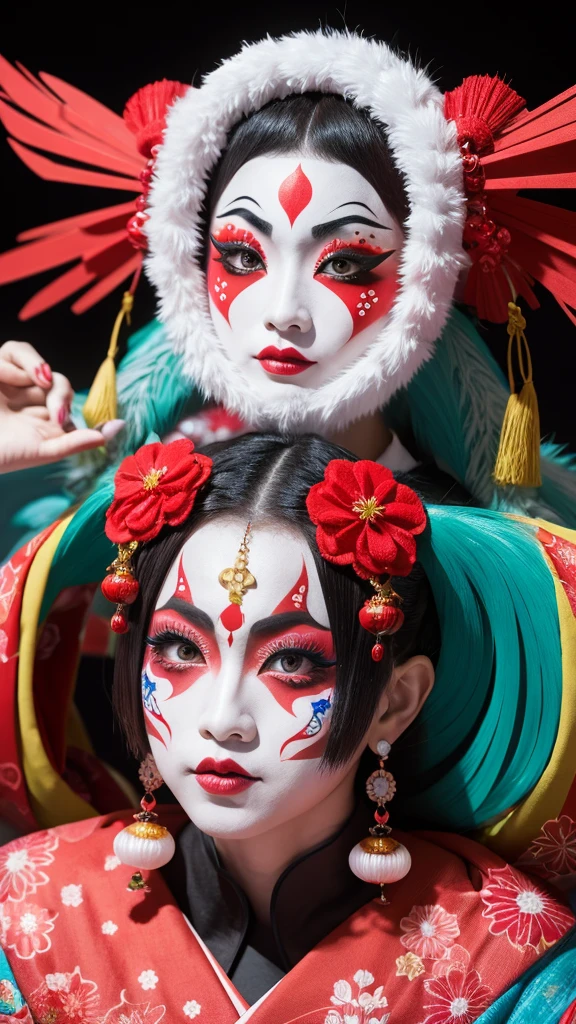 japanese kabuki、eccentric makeup、Please express the jinbaori and so on. In 4K