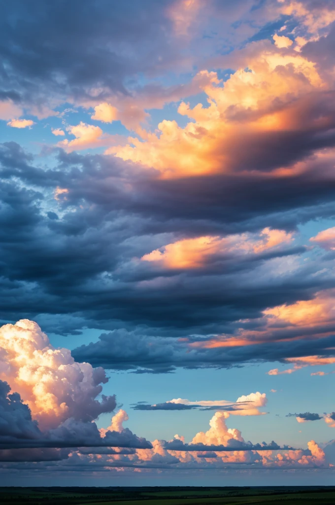 sky in gradient from dark to light blue, sun above shining on black and threatening clouds below, (realistic), (digital painting), (high resolution), (ultra-detailed), (masterpiece quality),