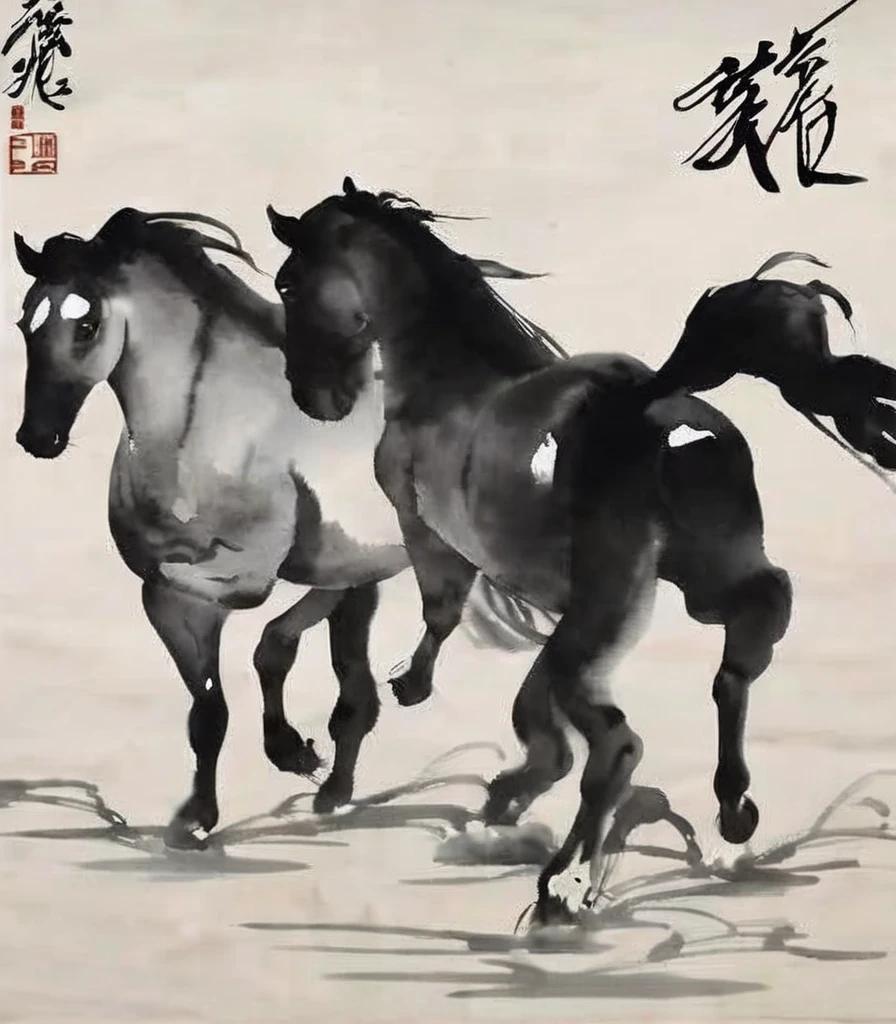 Chinese traditional ink painting、monochrome、masterpiece、Highest quality、A running horse
