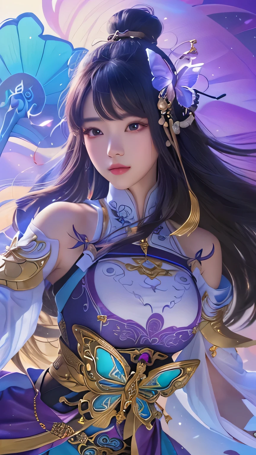 a close up of a woman with a sword and a butterfly, portrait knights of zodiac girl, yun ling, extremely detailed artgerm, inspired by Pu Hua, heise jinyao, inspired by Wu Bin, irelia, inspired by Ju Lian, artgerm detailed, inspired by Wu Li, zhongli from genshin impact, inspired by Shen Zhou