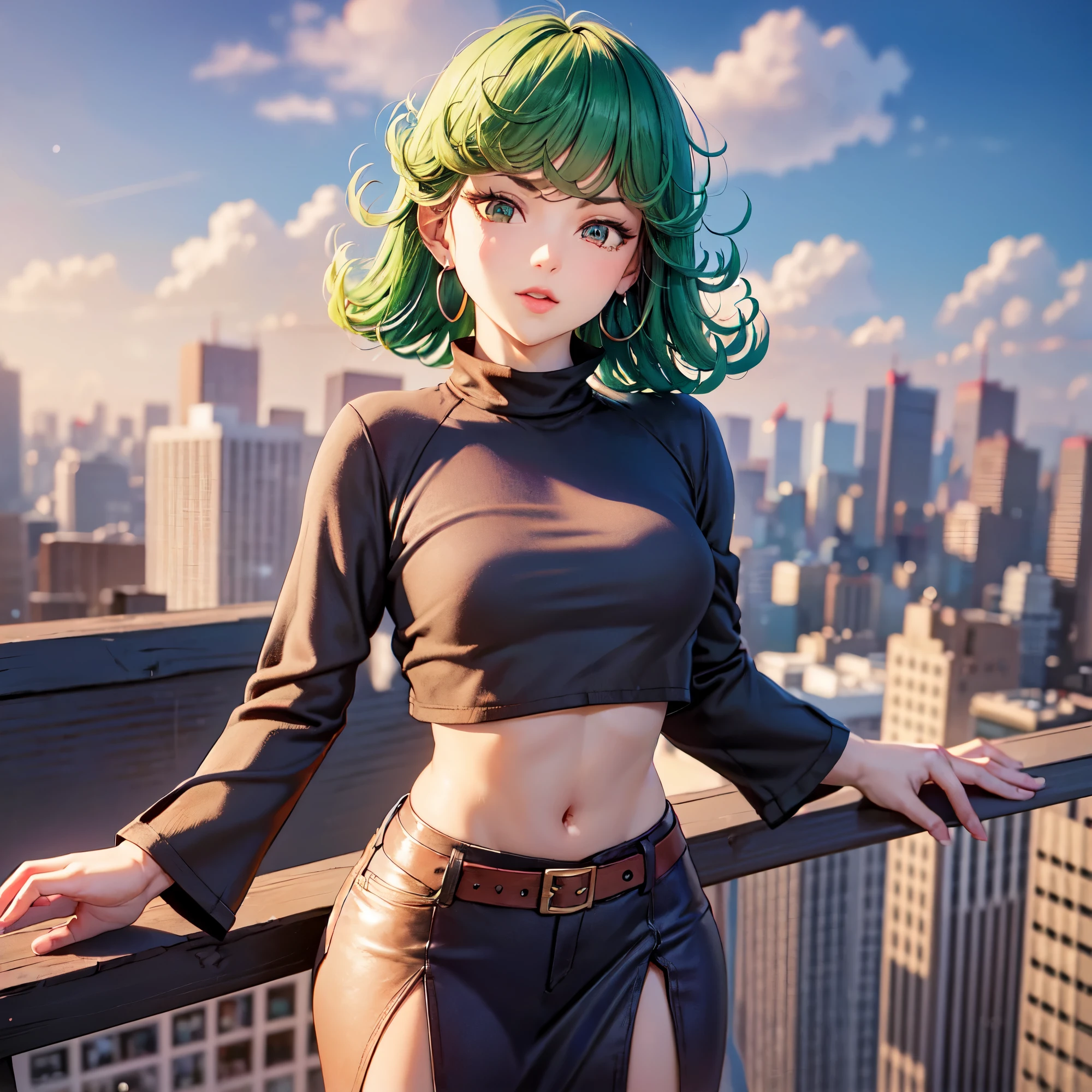 1girl, short green hair, ((white shirt, beanie, denim shorts, fishnets thighhighs, standing, crossed arms, thighs focus, smug, in a avenue)), curvy figure, overlooking city, blush, day
BREAK
(((Masterpiece))), ((Highly detailed character)), ((perfect eyes)), ((perfect face)), ((best quality)), ((perfect hands)), high resolution, highly detailed image, thick thighs
BREAK
Beautiful background, volumetric lighting,
