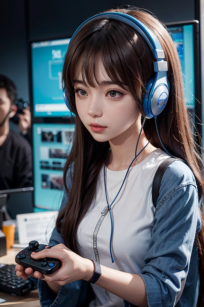 a woman in a police uniform is holding her headphones up, seductive anime girl, pin on anime, anime visual of a cute girl, (anime girl), attractive anime girl, cute anime girl, beautiful anime high school girl, extremely cute anime girl face, with headphones, cute anime girl portraits, an anime girl, beautiful anime girl, anime girl