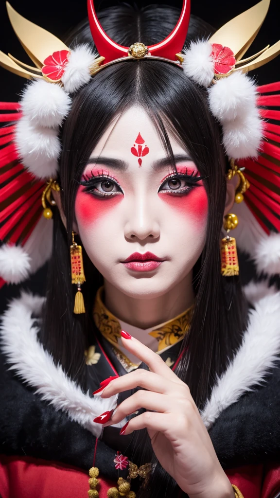 Arafed woman wearing a cat mask with a red light behind her, kitsune mask on head, Con Narrow Mask, kitsune mask, wearing a kitsune mask, Una hermosa mujer Narrow, Geisha cyberpunk, Geisha Mask, Amaterasu, Kabuki Makeup, inspired by Itō Shinsui, Retrato de Onmyoji, Narrow、Android、humanoid、cyborg