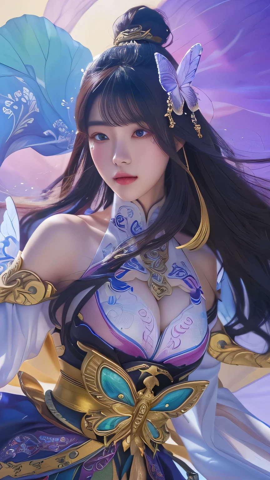 a close up of a woman with a sword and a butterfly, portrait knights of zodiac girl, yun ling, extremely detailed artgerm, inspired by Pu Hua, heise jinyao, inspired by Wu Bin, irelia, inspired by Ju Lian, artgerm detailed, inspired by Wu Li, zhongli from genshin impact, inspired by Shen Zhou