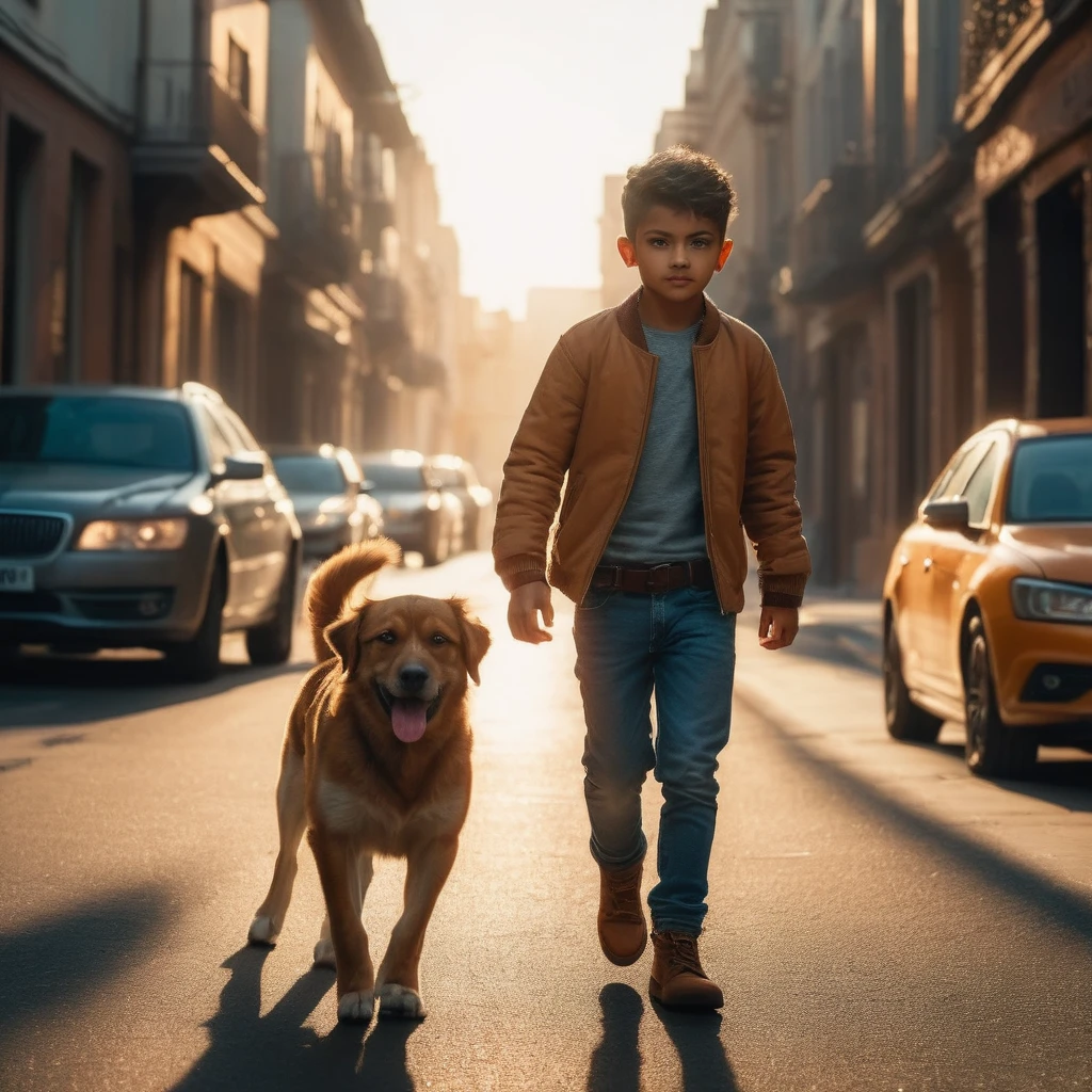 photo of boys ranning with dogs in the street (perfect body, full body, realistic body, detailed body) ((perfect eyes, detailed eyes,realistic eyes)), (detailed face, realistic face, naturtal skin, realistic skin, detailed skin, pores)), (masterpiece, best quality, ultra-detailed, best shadow), high contrast, (best illumination), ((cinematic light)), colorful, hyper detail, dramatic light, intricate details, ultra detailed artistic photography, dreamy, backlit, shadows, ultra high definition, 8k, ultra sharp focus, ultra high quality model, soft lighting, film photography, analogue photography, hyperrealism,