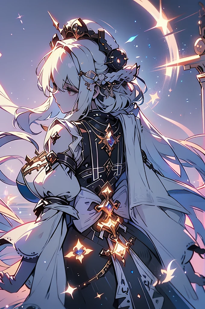 A luminous, ethereal girl hull shimmering with celestial energy. This breathtaking image is a digital painting, expertly crafted to convey a sense of otherworldly beauty.The surrounding space is a sea of twinkling lights, creating a mesmerizing backdrop for this stunning scene. The attention to detail and the overall composition make this image a true masterpiece of science fiction art.