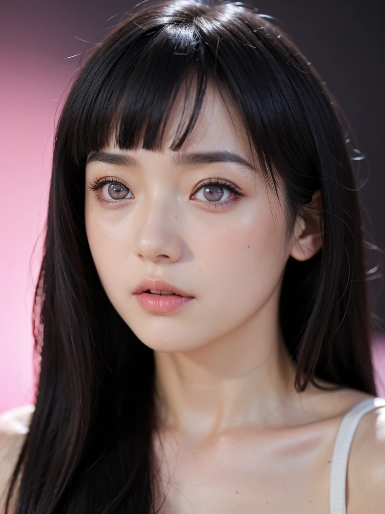 ((best quality)), ((masterpiece)), (detailed), perfect face, face shoot, dynamic lighting, ((hinata uzumaki)), (((pink long hair)), ?????? face, ??????? face, studio black background, beautiful make up,
