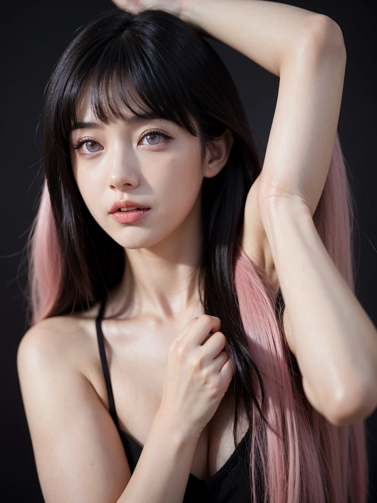 ((best quality)), ((masterpiece)), (detailed), perfect face, face shoot, dynamic lighting, ((hinata uzumaki)), (((pink long hair)),  face,  face, studio black background, beautiful make up,
