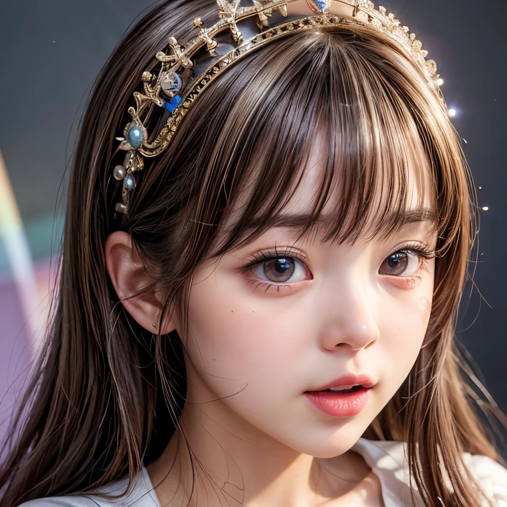 NSFW, 8k, High-level, absurd, masterpiece, best quality, primitive, very detailed CG, very detailed wallpaper, perfect lighting, Extremely detailed (((The personifying " Dream of Jeannie " as a Little Girl))), MysticSight, Tyndall effect, Tyndall scattering, Studio gray background with (many Dazzling RainbowColor particles BokeH:1.28), (RoundlyButts, ThighGap), (Exposed:0.4), (Assfocus with looking ahead), BREAK (NOGIZAKA face variations) Extremely Detailed very KAWAII face variations, perfect anatomy, Childish, captivating gaze, elaborate detailed Eyes with (sparkling highlights:1.28), long eyelashes、Glossy RED Lips with beautiful details, Coquettish tongue, Rosy cheeks, Radiant PearlSkin with clear transparency . { (Dynamic LifeLike expressions:1.4) | :d) }, (large eyes:-1) .