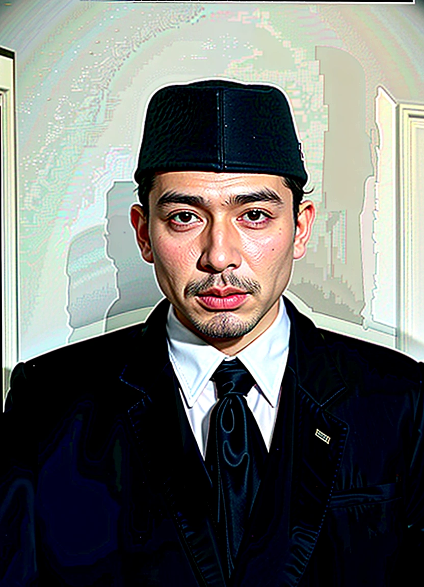 there is a man in a black suit and a black hat digital art but photo, academy headmaster, mohamed chahin, photoshopped, inspired by Bohumil Kubista