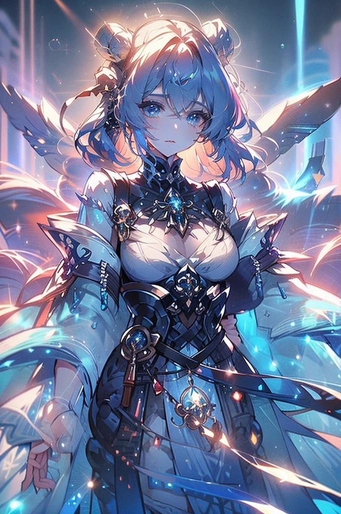 A luminous, ethereal girl hull shimmering with celestial energy. This breathtaking image is a digital painting, expertly crafted to convey a sense of otherworldly beauty.The surrounding space is a sea of twinkling lights, creating a mesmerizing backdrop for this stunning scene. The attention to detail and the overall composition make this image a true masterpiece of science fiction art.